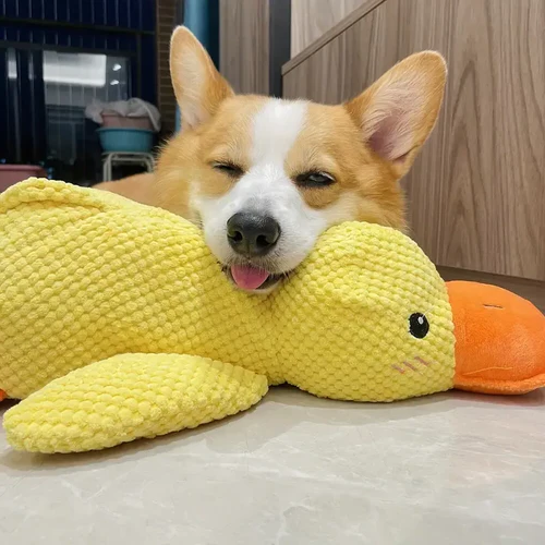 Belro Calming Duck dog toy with soft fabric and embroidered eyes, designed for gentle play and soothing comfort.
