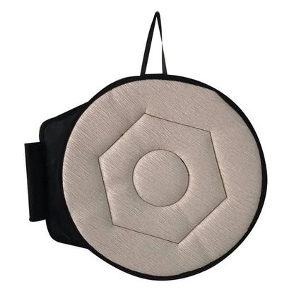 Belro 360 rotating seat cushion with pivot disc for back support, showing the cushioned surface and rotating mechanism.