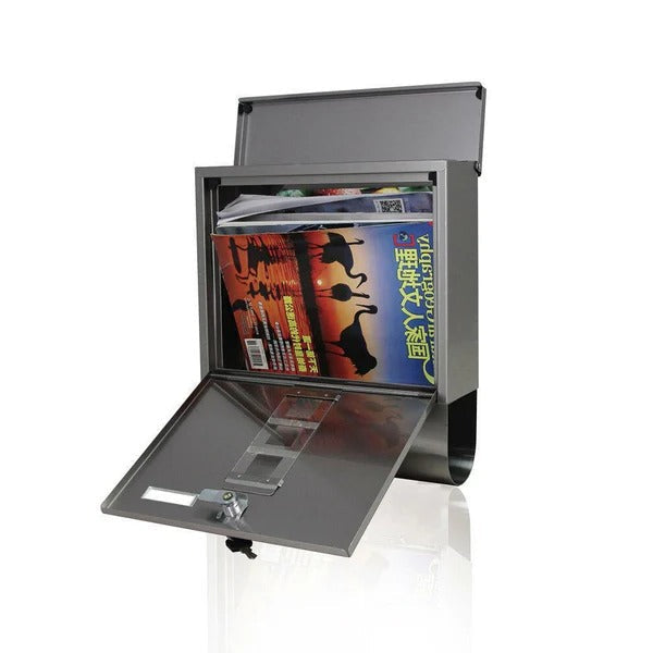 Large heavy-duty wall-mounted metal mailbox by Belro, lockable vertical design for secure home mail storage.