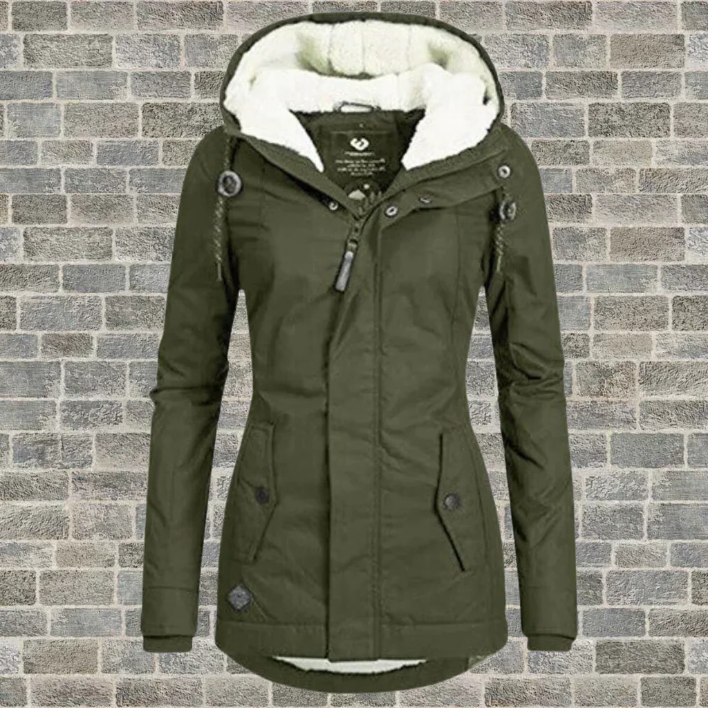 Belro pleated cotton coat with hood, showing the front view with pleats and a relaxed fit.