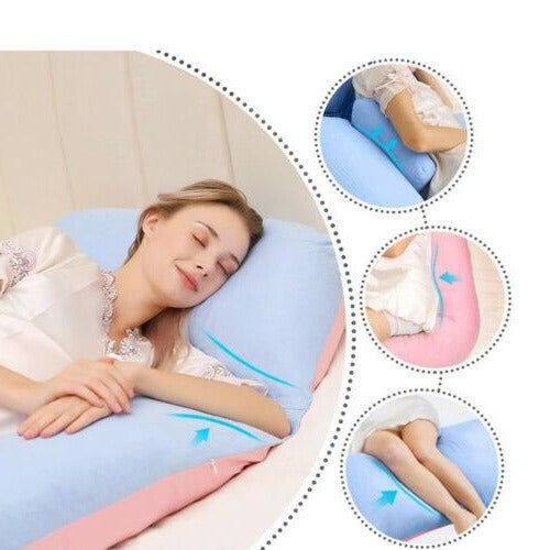 Belro full support body pillow designed for pregnancy and back pain relief, showing ergonomic shape for comfort and support.