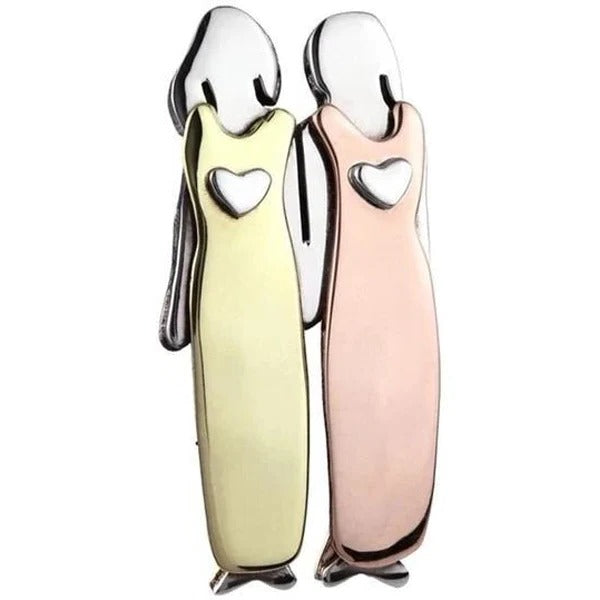 Vintage handmade Belro "Bond Between Sisters" pin featuring engraved design, ideal as a meaningful accessory or brooch.