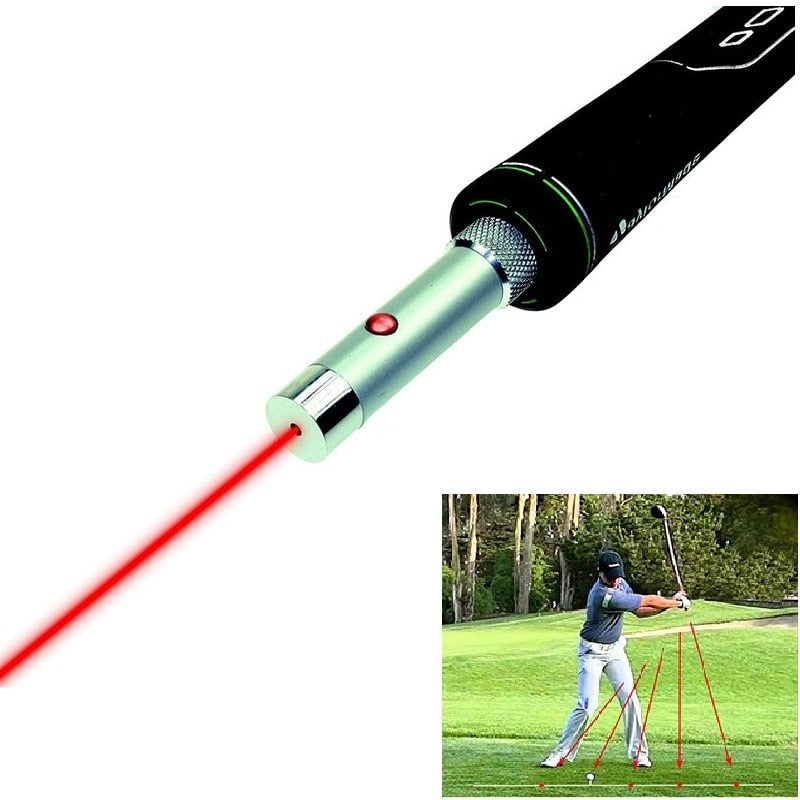 Belro Laser Golf Swing Aid shown in use, highlighting its alignment and swing training features for improving golf performance.