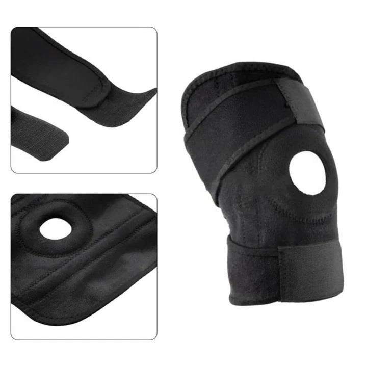 Belro knee support with adjustable compression straps, designed for pain relief, injury recovery, arthritis, and sports stability.