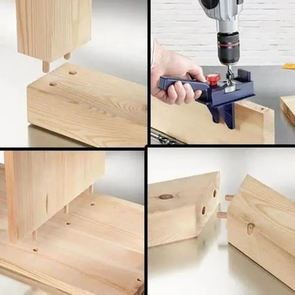 Belro dowel drill guide for precise hole alignment in woodworking, featuring adjustable fittings and durable construction.