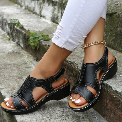 Belro premium leather wedge sandals with open toe design and ankle strap, stylish footwear for summer wear.