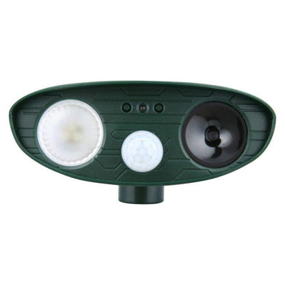 Belro solar-powered ultrasonic animal repellent device for outdoor pest control in home and garden settings.