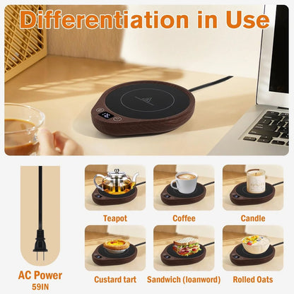 Belro coffee mug warmer set with electronic heating plate and control switch for keeping beverages warm.