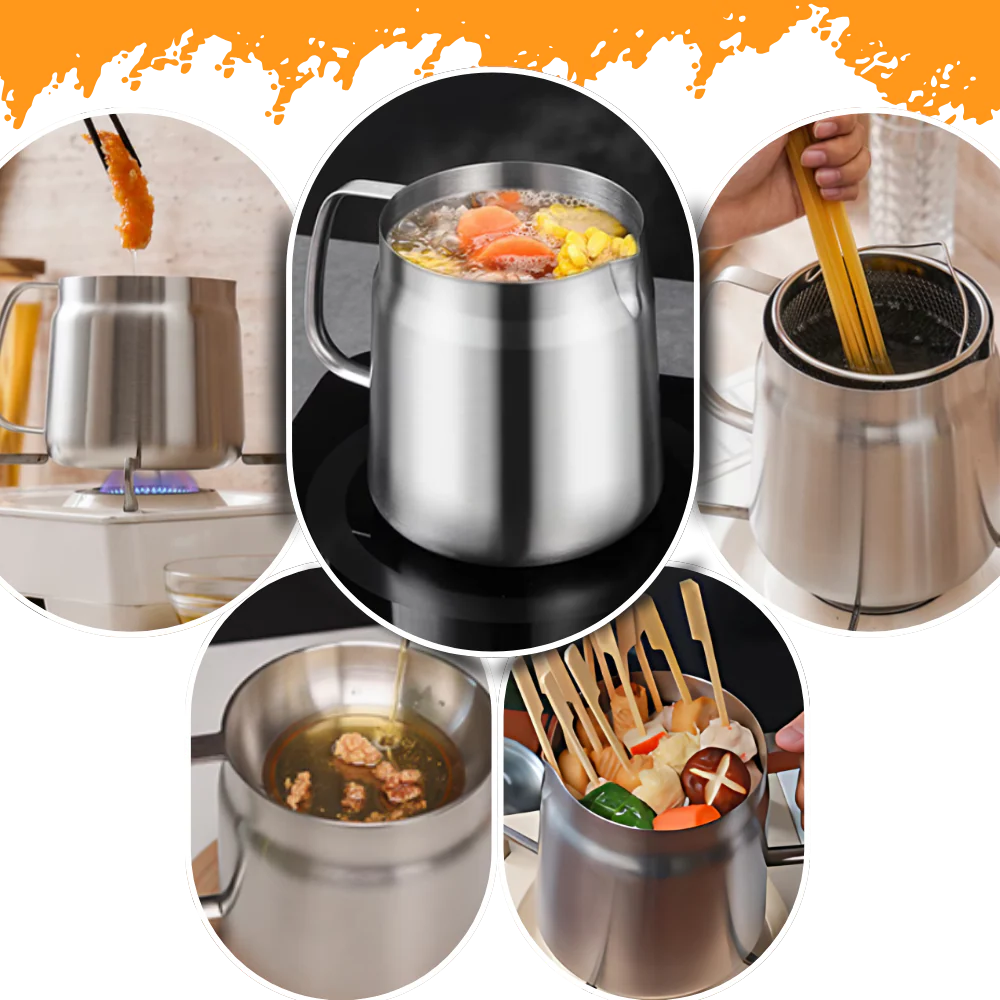 Belro 2-in-1 stainless steel deep frying pot with vented lid, ideal for home kitchen frying and cooking tasks.