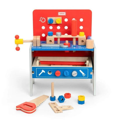 Belro kids pretend play tool workbench with realistic tools and hardware for imaginative role-play and creative learning.