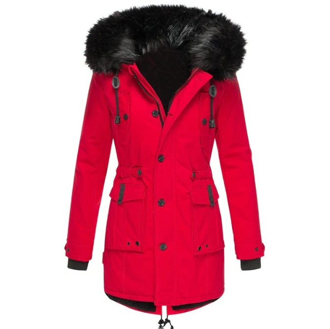 Belro warm fashion coat with a stylish design, made of cozy fabric perfect for cold weather, shown on a hanger.