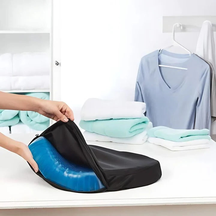 Belro orthopedic gel seat cushion providing pressure relief and lower back support for office chairs, cars, and wheelchairs.
