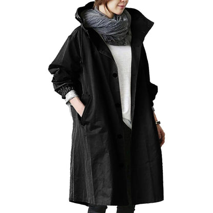 Women's Belro waterproof raincoat, long rain jacket with hood, lightweight and breathable for rainy weather.