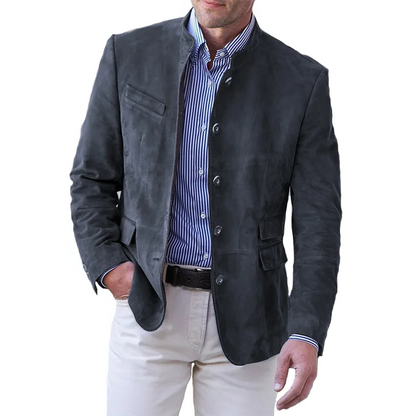 Belro men's classic button-down jacket in neutral fabric, featuring a collar and front buttons, suitable for casual and formal wear.