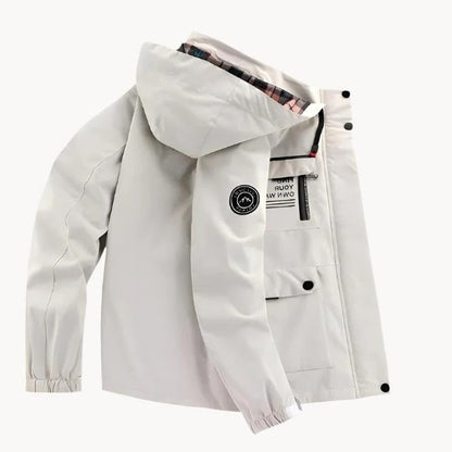 Men's Belro windproof and waterproof outdoor jacket with hood, lightweight and durable for outdoor activities.