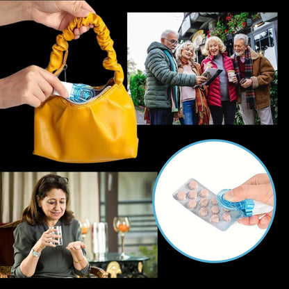 Belro portable pill taker in a compact design, ideal for organizing and carrying medication on the go.