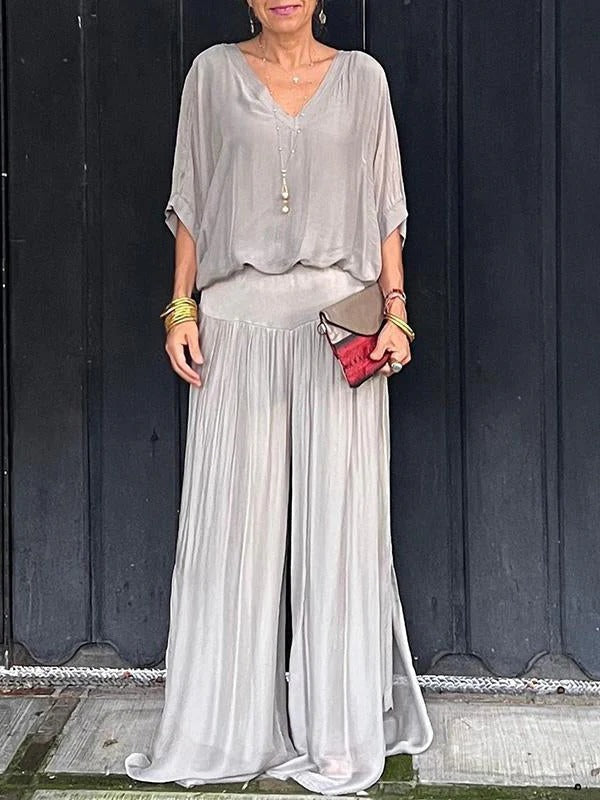 Belro elegant two-piece wide-leg chiffon pants set featuring flowing fabric and stylish design, perfect for sophisticated casual wear.