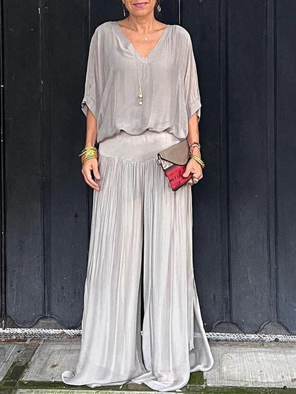 Belro elegant two-piece wide-leg chiffon pants set featuring flowing fabric and stylish design, perfect for sophisticated casual wear.