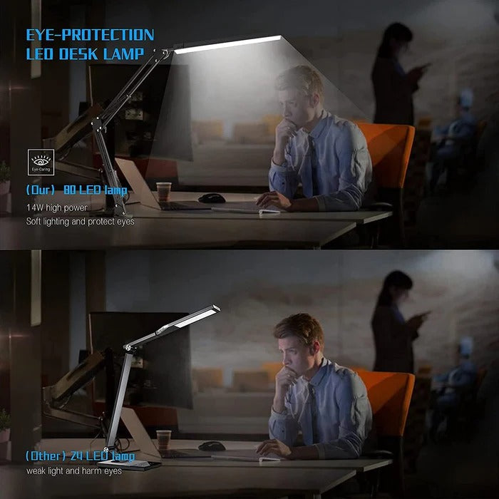 Belro LED desk lamp with clamp, adjustable arm and bright light, perfect for workspace or reading areas.