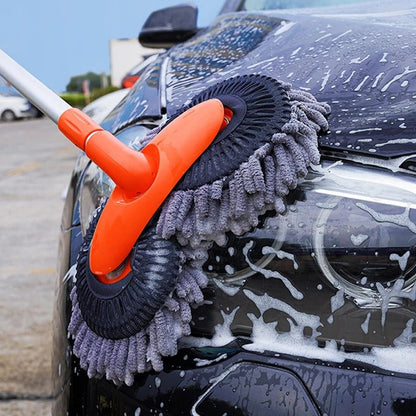 Belro Car Wash Brush with rotating head for effective cleaning, shown with handle and rotating brush head in a home and garden setting.