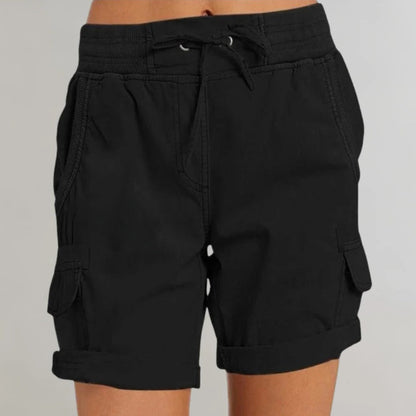 Belro women's high-waisted shorts, stylish leggings in black, close-up view showing the fitted waistband and smooth fabric.