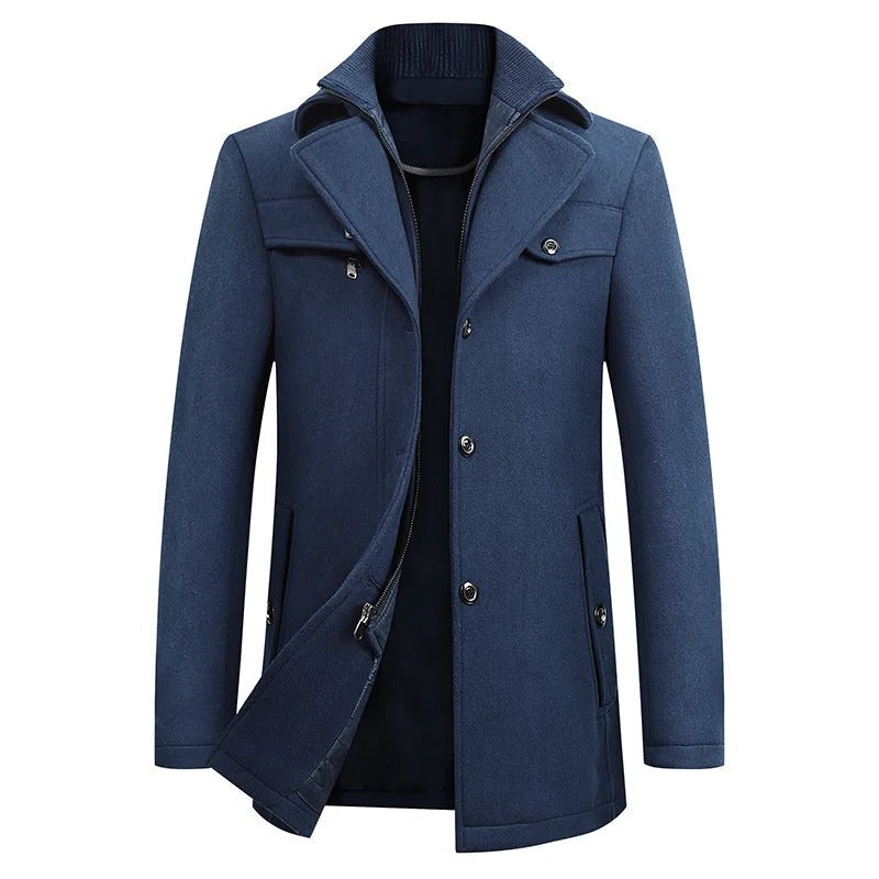 Belro waterproof winter business coat in dark gray, showcasing its durable fabric, classic collar, and tailored fit for cold weather.