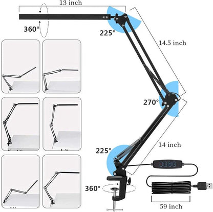 Belro LED desk lamp with clamp, adjustable arm and bright lighting for work or study, shown on a desk.