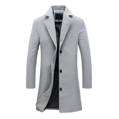 Men's long winter coat by Belro featuring a warm, insulated design with a hood and button closure, suitable for cold weather.