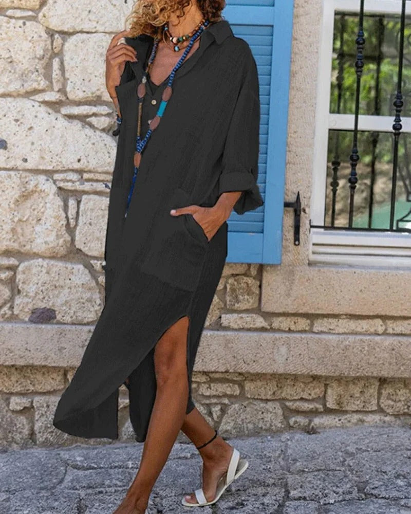 Women's linen dress by Belro, featuring a lightweight, breathable fabric with a relaxed fit and casual summer style.