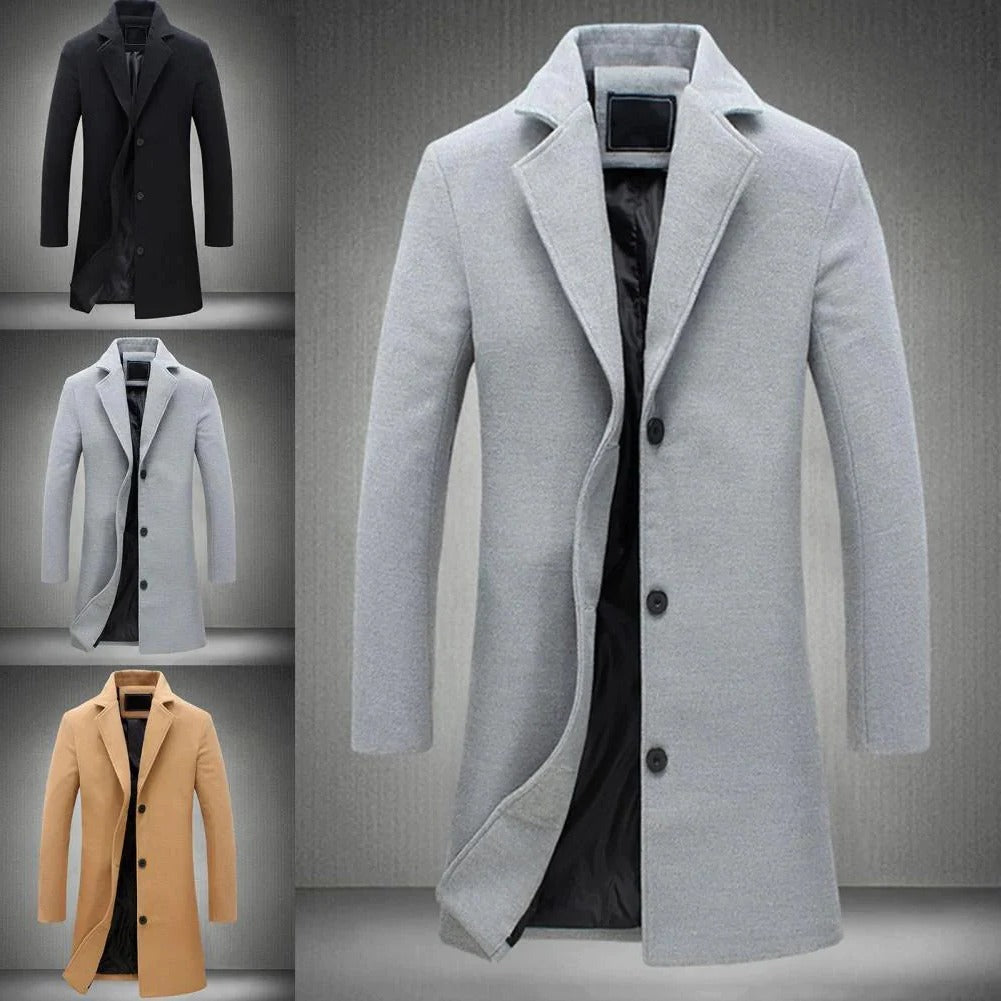 Men's long winter coat by Belro, stylish and warm outerwear with a hood and button closure, suitable for cold weather.
