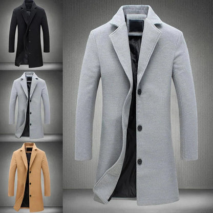 Men's long winter coat by Belro, stylish and warm outerwear with a hood and button closure, suitable for cold weather.