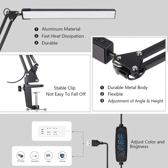 Belro LED desk lamp with clamp, adjustable arm and bright illumination, ideal for desk or workspace lighting.