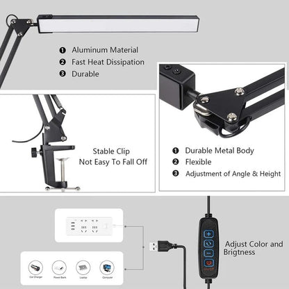 Belro LED desk lamp with clamp, adjustable arm and bright illumination, ideal for desk or workspace lighting.