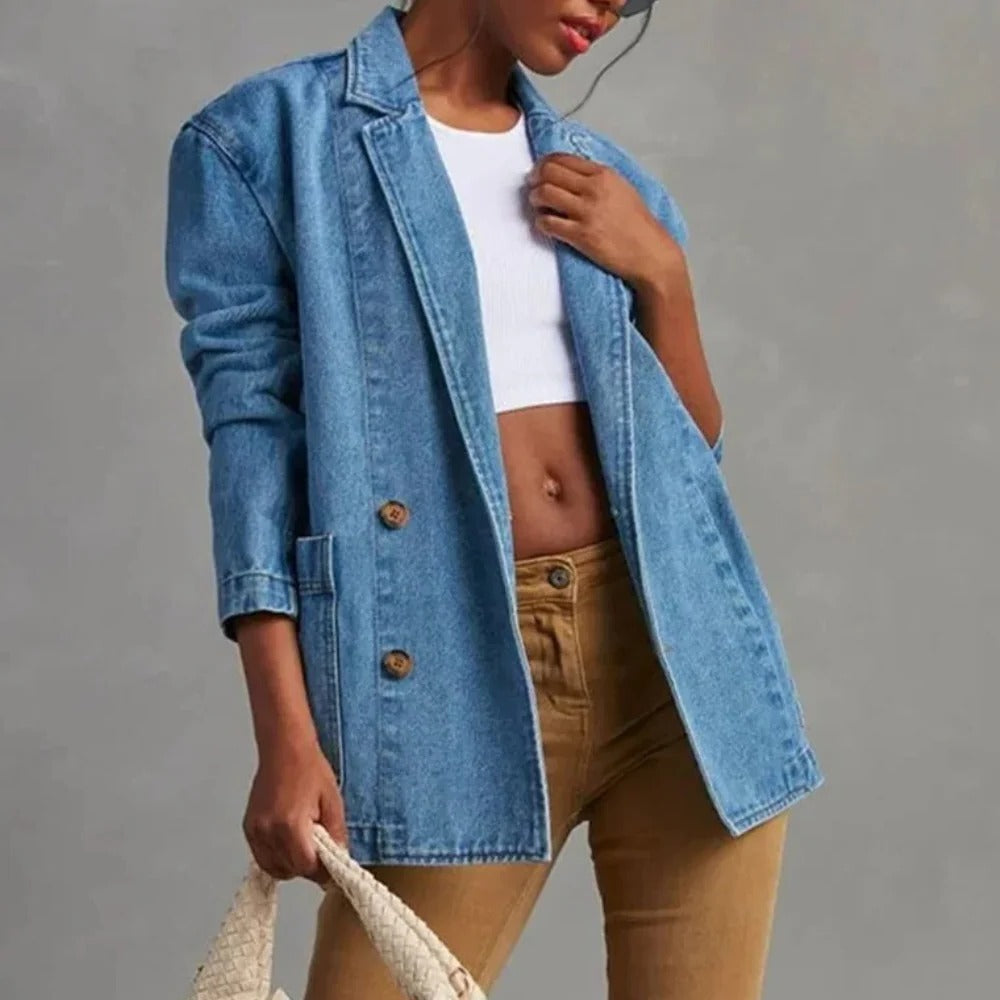 Belro women's casual denim jacket with classic design, featuring a button-up front and stylish fit, perfect for everyday wear.