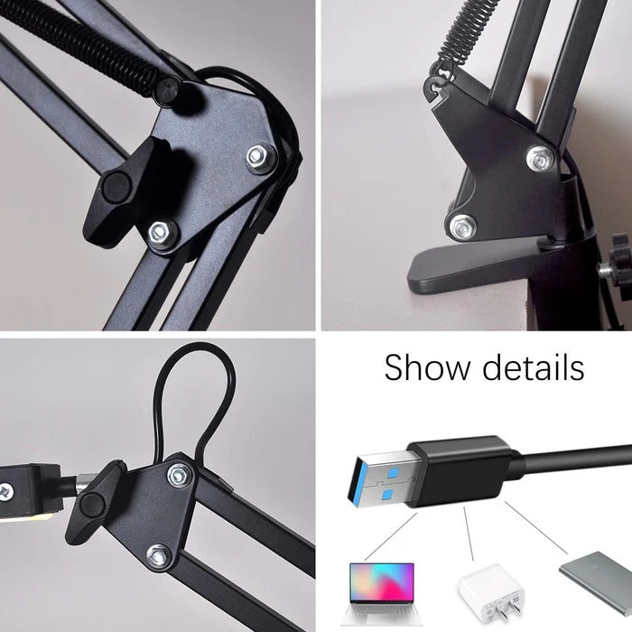Belro LED desk lamp with clamp, adjustable arm and bright light for workspace illumination, suitable for electronics and camera setups.