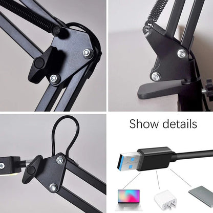 Belro LED desk lamp with clamp, adjustable arm and bright light for workspace illumination, suitable for electronics and camera setups.