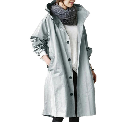 Women's Belro waterproof raincoat with hood, long rain jacket, lightweight and breathable, suitable for rainy weather.