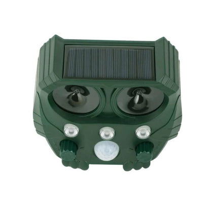 Belro ultrasonic cat repellent device emitting sound waves to deter cats, foxes, rats, squirrels, and dogs in outdoor pest control.