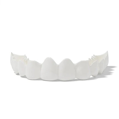 Close-up of Belro dental veneers with a natural white finish, showcasing the smooth, realistic appearance for improved smile aesthetics.