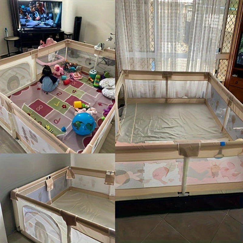 Belro baby playpen shown in a cozy play area with soft padding, designed for safe and comfortable infant playtime.