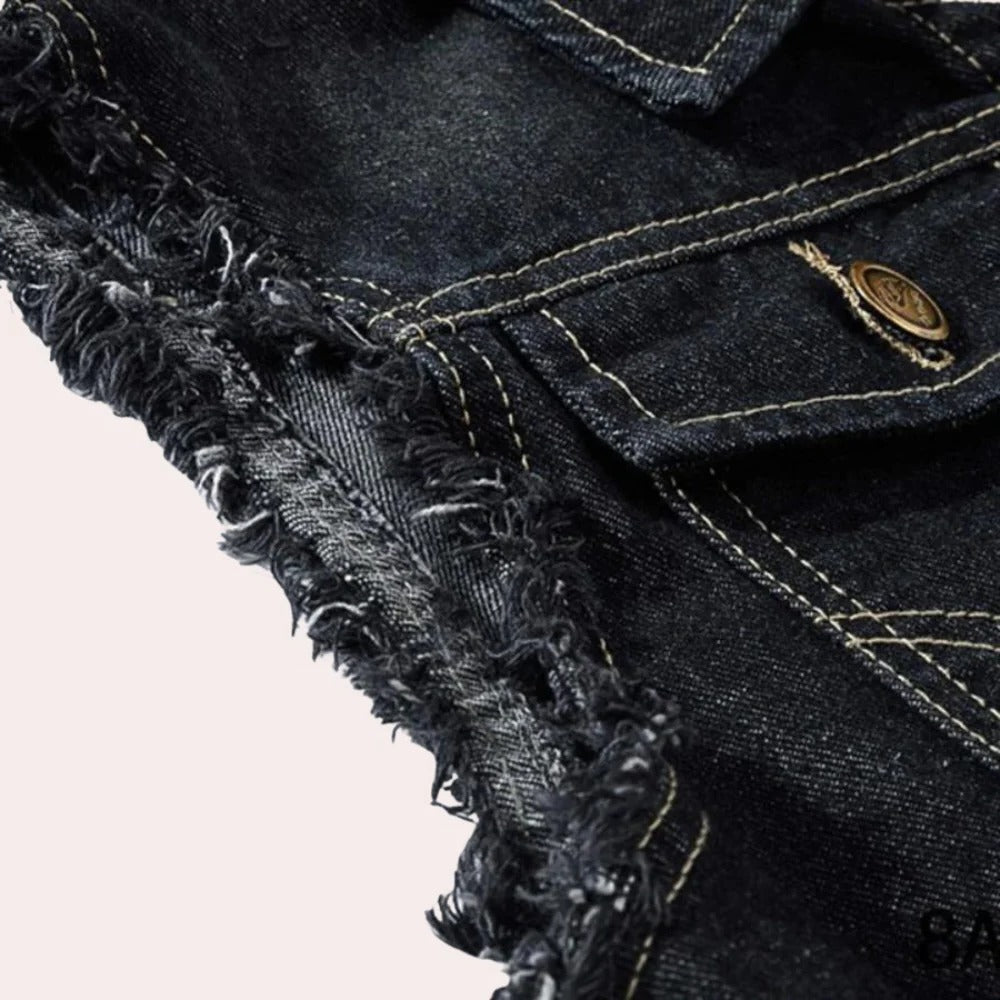 Belro retro denim vest for men, stylish blue sleeveless denim clothing with button closure and classic fit.