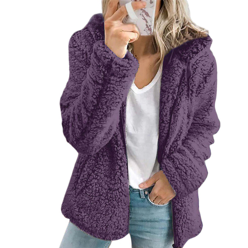 Belro men's elegant bear teddy fur coat featuring soft fleece fabric, front pockets, and zipper closure.