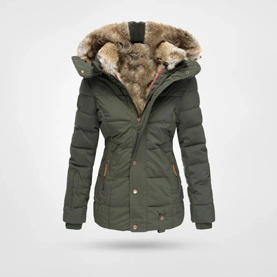 Belro winter jacket with warm lining and hood, stylish and insulated clothing for cold weather, shown in a front view.