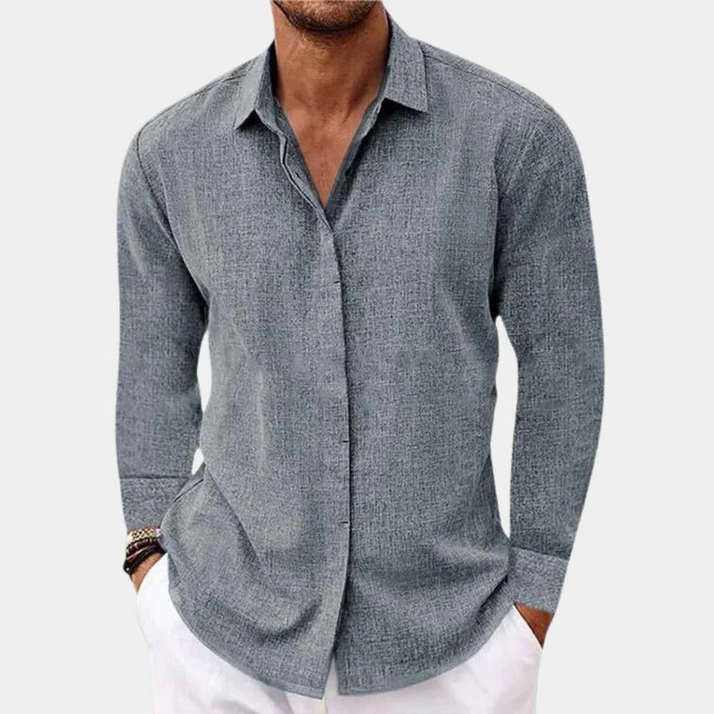 Men's classic long sleeve shirt by Belro, shown in a neutral color, with a button-down collar and tailored fit.