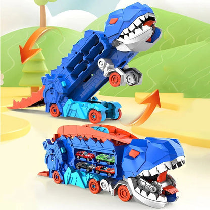 Belro dinosaur-themed car play truck toy for kids, featuring colorful dinosaur figures and interactive vehicle design.