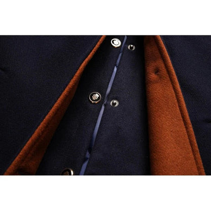 Belro men's wool coat, stylish and high-quality, shown hanging with a tailored fit and classic design for cold weather.