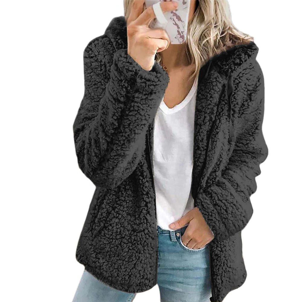 Belro men's teddy bear fur coat with soft fleece, zipper closure, and front pockets, designed for warmth and comfort.