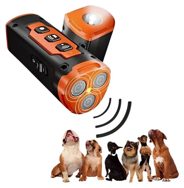 Belro ultrasonic dog anti-bark device in use, designed to help train and reduce excessive barking in pet dogs.