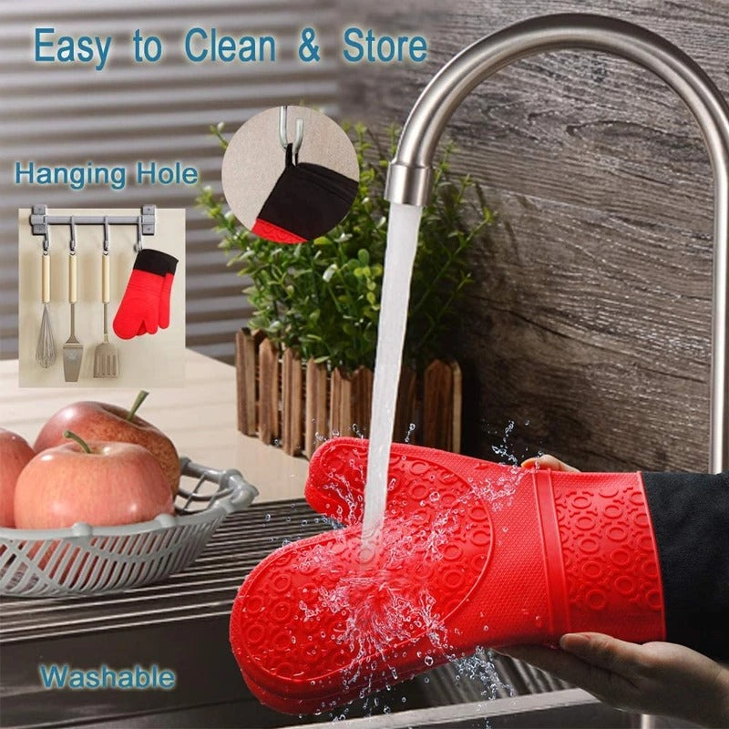 Belro heat-resistant oven gloves for kitchen, showing soft, insulated fabric and secure grip for safe handling of hot dishes.