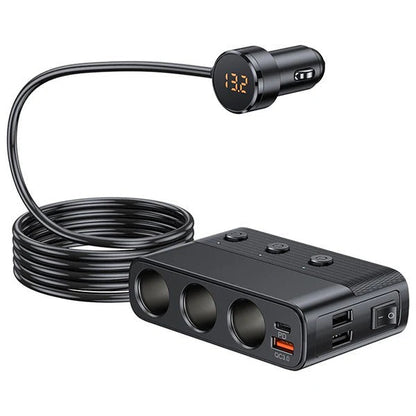 Belro 7-in-1 car cigarette lighter adapter with multiple charging ports for electronics and vehicle accessories.